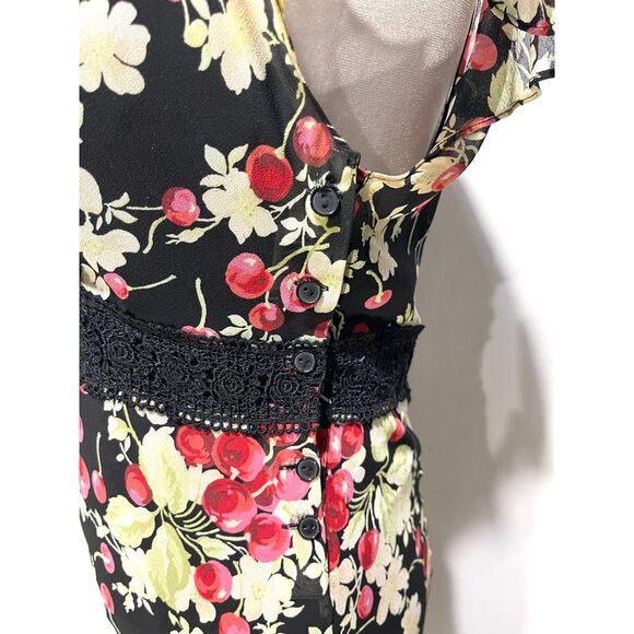 VTG maxi dress Y2K lace sherries empire waist asymmetric hem babydoll women S - Picture 7 of 10